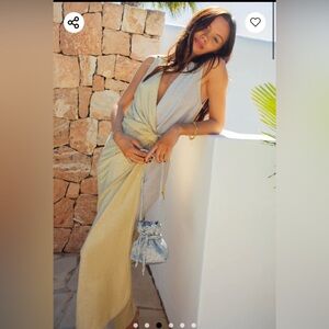 Never Fully Dressed silver & gold metallic wrap dress, petite size 14 NWT